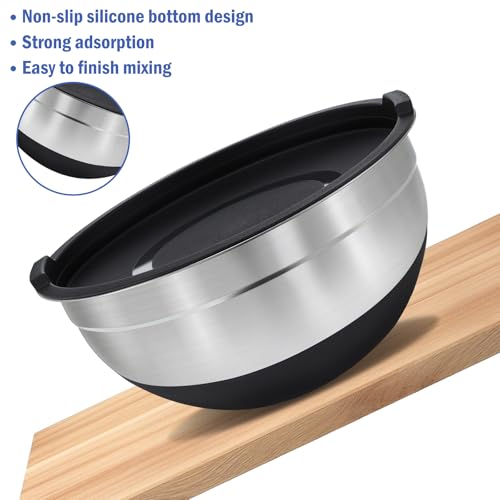 BEWOS Rührschüssel mit Deckel 7-teilig, Edelstahl Rührschüsseln mit Reibe, Nesting Design & Anti-Rutsch-Boden Rührschüssel, Größen 4.5, 4… – Ansicht 5
