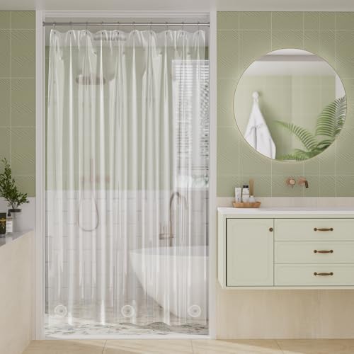 Amazer Clear Shower Curtain Liner, 60x72 Plastic Shower Liner PEVA Medium Weight Inside Shower Curtain for Bathroom with Rustproof Grommets