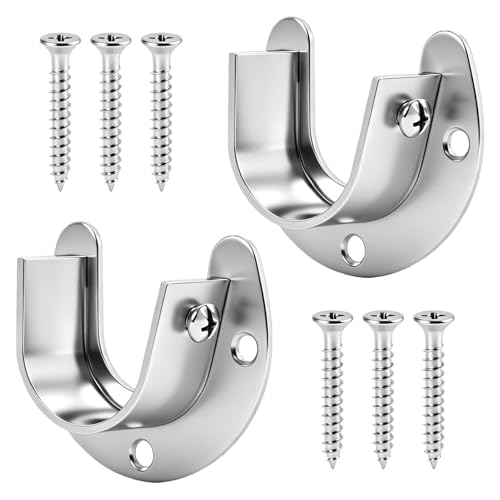 2PCS Supports Tringle Rideaux Penderie Réglables en Acier Inoxydable, Fixation Murale pour Tiges de 28 MM Diamètre, Compactes avec Vis et Chevilles Incluses, pour Dressing, Salle Bain et Balcon 
