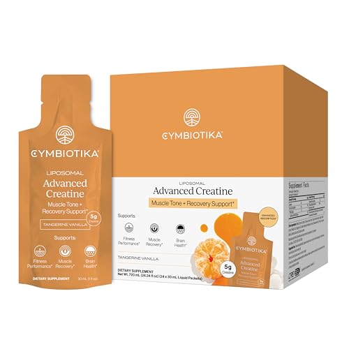 CYMBIOTIKA Liposomal Advanced Creatine Supplement Muscle Recovery Fitness Performance Brain Health Enhanced Absorption Gluten Free Soy Free 5g (5000mg) per Serving 24 x 30 mL Liquid Packets