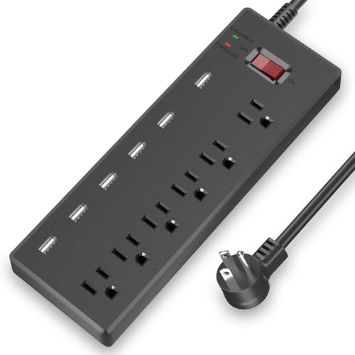 Surge Protector Power Strip, 6FT Surge Protector con 6 tomas y 6 puertos de carga USB, cable de extensión de 6 pies para hogar, oficina, 1625W/13A miniatura 1