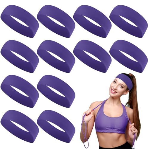 Hotop 12 Pack Sport Headbands for Women Elastic Soft Fabric Hair Bands Sweatbands for Yoga Gym Running Workouts Daily Use(Purple)