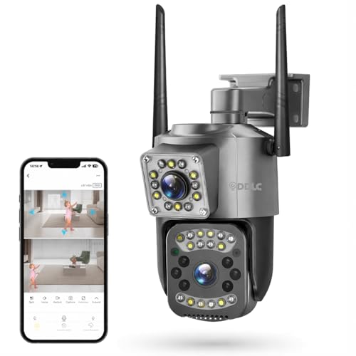 DDLC 6MP WiFi Dual Lens Outdoor PTZ CCTV Camera | 360° Rotation | Full HD | Color Night Vision | Two-Way Audio | Wireless Home Security Camera with Mobile App V380 Pro (Dual Lens PTZ)