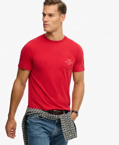 Superdry Vintage Prep Relaxed PCKET Tee T-Shirt, Varsity Red, L Men's