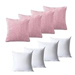 BedLooms Cushions with Covers Included 45 x 45 cm Set of 8 (4 Pink Cushion Covers, 4 Cushion Inserts) Ultrasonic Square Throw Pillow Cases Decorative Sofa Cushion with Invisible Zipper