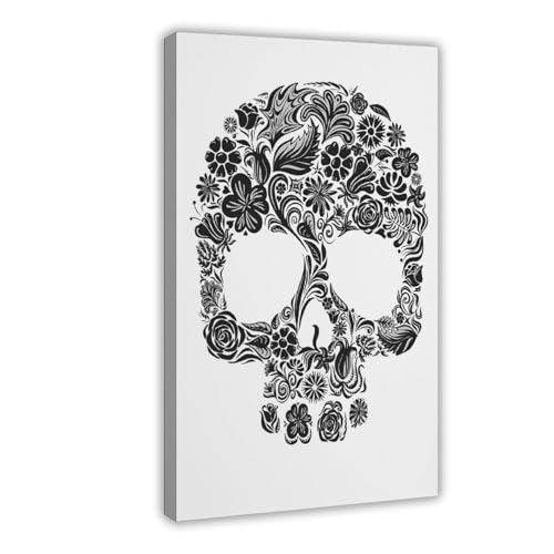 Toile tête de mort florale pour créer une ambiance bohème au salon