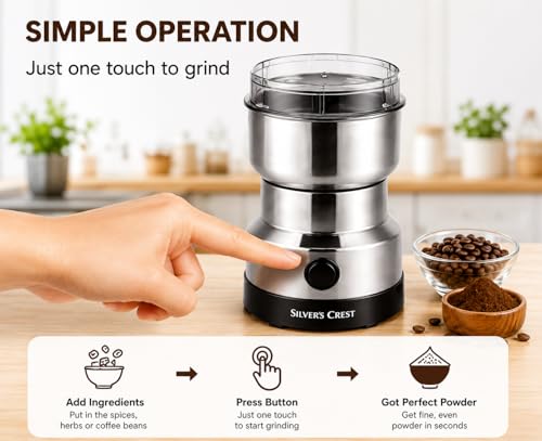 Image of Electric Mixer Grinder 300W Stainless Steel Coffee & Spice Grinder Machine, Portable Dry Masala Grinder with One Touch Operation, Grinder for Coffee Beans, Spices, Nuts & Grains Home Kitchen