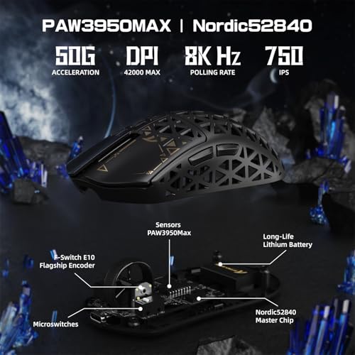 ATTACK SHARK R5 Ultra Koolstofvezel HyperSpeed Draadloze Gamingmuis, 39g Ultralichte Muizen, 2,4 G/BT/USB-C Bedraad, PAW3950MAX-Sensor, 8000Hz Draadloze Pollingsnelheid, 42KDPI, Win/Mac - Zwart - Afbeelding 5