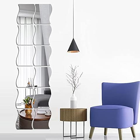 MCLEULLA 12PCS Wavy Mirror Wall Stickers, 3D Mirror Art DIY Home Decorative Acrylic Mirror Wall Sheet Plastic Mirror Tiles for Home Living Room Bedroom Sofa TV Setting Wall Decoration Decor Decal Cover