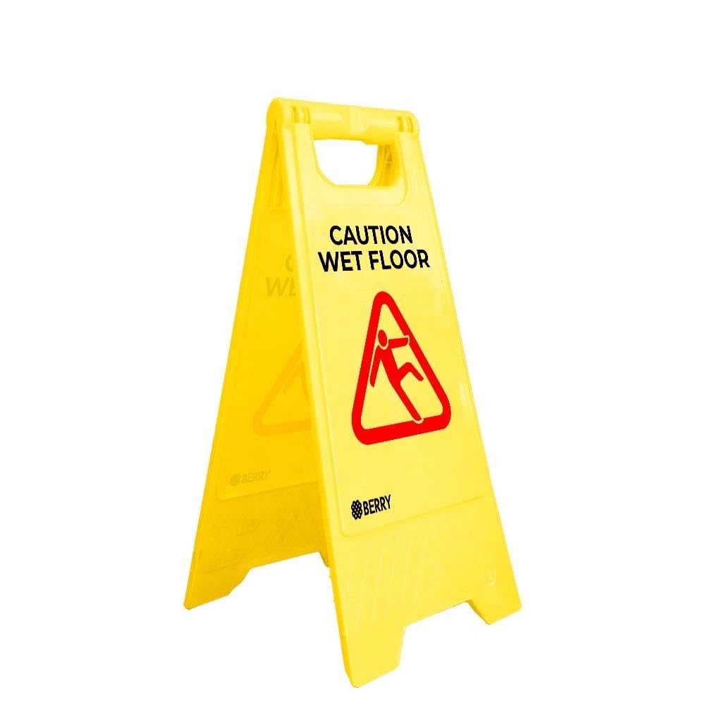 Caution Wet Floor Sign - Yellow | Plastic Slippery Floor Warning Sign | Two Side Foldable Slippery Floor Sign | Type A Freestanding Warning Sign for Outdoor and Indoor