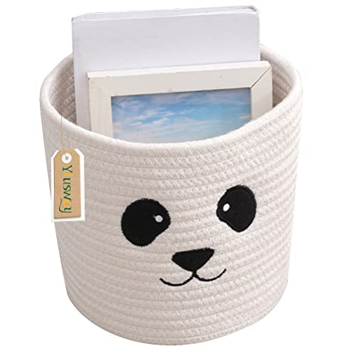 Yiuswoy Panier de Rangement Petit en Corde de Coton Naturel Panier Décoratif Boîte de Rangement Tissé pour Clés, Maquillage, Bébé Divers - Panda Blanc Cover