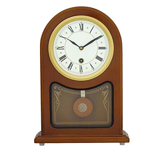 Image of CHRONIKLE Vertical Wooden Case Analog Pendulum Roman Numbers Table Clock for Office Desk Study Room Home Decorations Gifts (Size: 23 x 8 x 33.5 CM | Weight: 1240 Gram | Color: Brown)