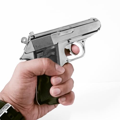 Image of Gun Pistol Lighter Heavy Weight Metal Body Real and Original Like Gun Pistol for Decorative, Smoking Filled with Gas (508 Silver)