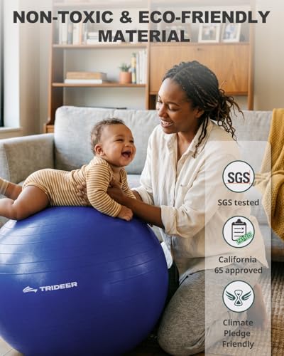 Image of Trideer Yoga Ball for Exercise, Pilates, Core & Balance Training, Stability Ball for Pregnancy & Birthing Prep, Physical Therapy, Daily Stretching, Office Chair for Active Sitting, Quick Pump Included