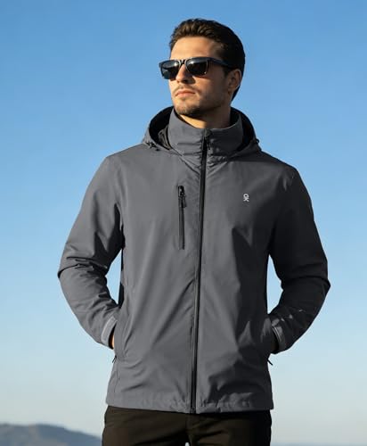 Image of Little Donkey Andy Mens Waterproof Rain Jacket Lightweight Windbreaker Hooded Jacket Packable Raincoat for Outdoor Hiking