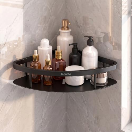 Image of Plantex Corner Shelf for Bathroom Wall Mount /304 Grade Stainless Steel Bathroom Corner Shelf /Bathroom Accessories Holder for Wall (9x9 inches, Black)