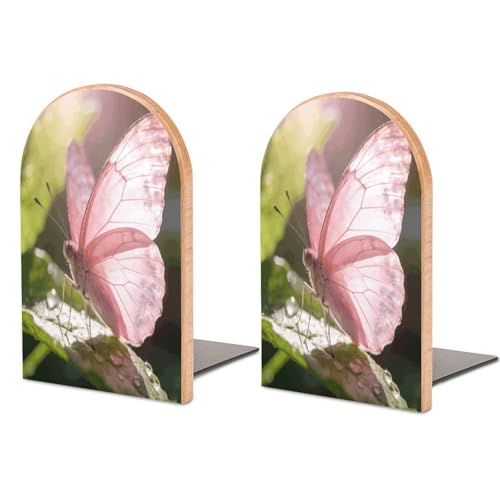 Sujetalibros de mariposa rosa antideslizante para evitar la caída de libros en baldas 2