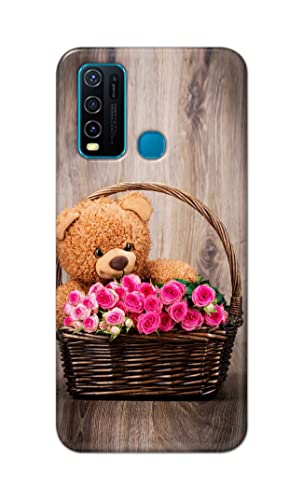 Image of PRINTFIDAA Roses and Teddy Bear in The Wicker Hard Back Cover for Vivo Y30 / Vivo Y50 Back Cover -(P6) KAT1004