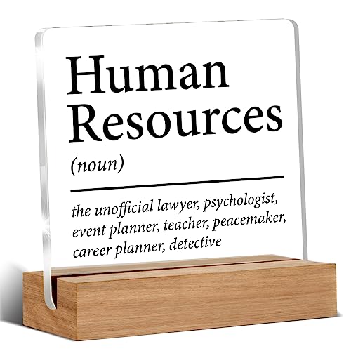 Image of Hr Gifts for Men Women Hr Appreciation Gifts for Manager | Director Human Resources Clear Desk Decorative Sign Acrylic Sign with Wooden Stand for Desk Table Shelf