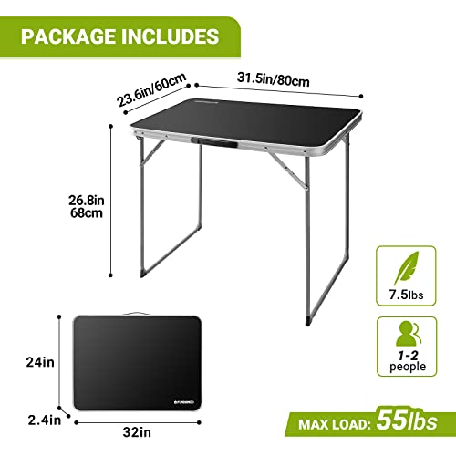 Fundango Folding Table, Portable Picnic Camping Table, Reinforced Steel Frame Folding Card Table With Handle, Easy To Carry And Clean, Great For Outdoor Beach Bbq Backyard, Black #TOP1