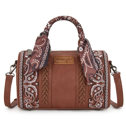 Montana West Wrangler Purse Paisley Barrel Bag with Bandana Top Handdle Handbag with Strap WG331-9012BR
