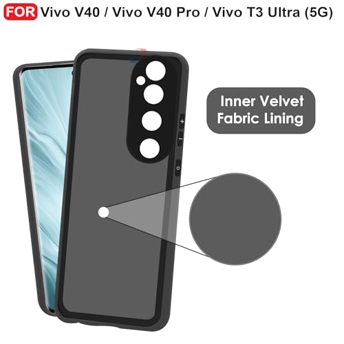 Image of CEDO Back Cover for Vivo V40 / Vivo V40 Pro /Vivo T3 Ultra (5G) | Camera Bump Protection & Inner Velvet Fabric Lining | Ultra Slim Matte Soft Rubberised Case Cover (Black)
