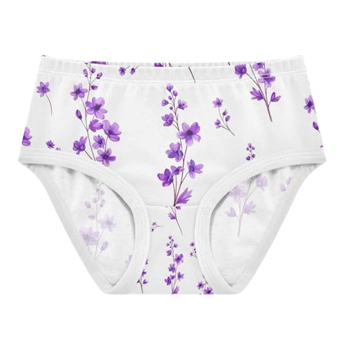 Purple Flowers Leaves Girls Panties, Toddler Panties, Girls' Cotton Brief Underwear, 2–8 Years