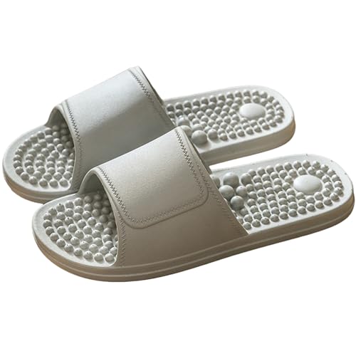 Reflexology Slippers Massage Acupressure Point Footwear Massager for Plantar Fasciitis Neuropathy Arthritis Circulation Pain Relief (Grey, UK 8-9)