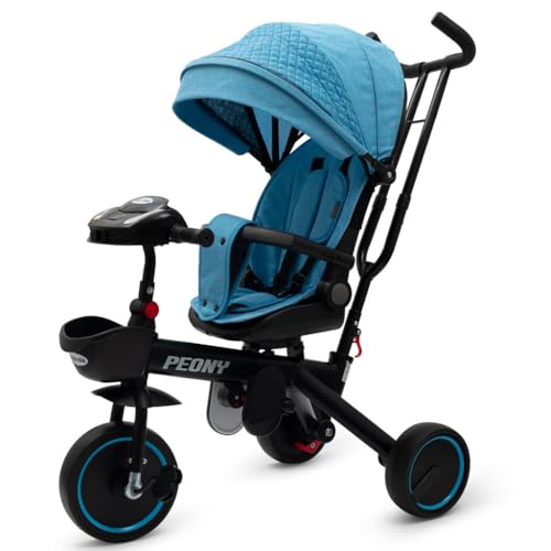 Baby Mix Peony Eva Kids Tricycle bleu – Tricycle à pédale pour tout-petits à partir de 12 mois avec poignée de poussée et baldaquin, charge jusqu'à 25...