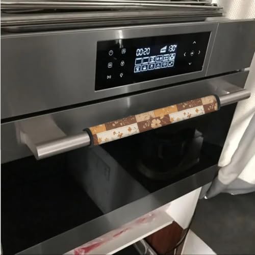 Image of Fridge Door Handle Covers Set of 6 Kitchen Appliance Decor Handles Glove Anti-Slip Protectors Washable Fabric Refrigerator Decor Accessories, Autumn Floral Patchwork Print Beige Brown