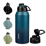BJPKPK Half Gallon Water Bottle,64oz Insulated Bottles Wide Mouth,Stainless Steel Large Water Jug with Leakproof Spout Lid,Keep Drinks Cold and Hot,Sea