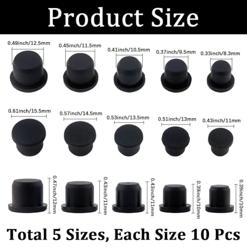 Image of GORGECRAFT 50Pcs 5 Sizes Silicone Hole Plug Black Round Rubber Waterproof Salt and Pepper Shakers Stopper Replacement Flexible Stopper Fit for 8.3-12.5mm Inner Diameter Hole Bottles Pipes Flower Pots
