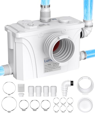 LumaBrite 900W Macerator Pump - 150L/min Sanitary Lift Pump with High Power Stainless Motor 4 Inlets for Toilet Sink Basin Shower& Bathtub Auto Start & Stop with Carbon Filter