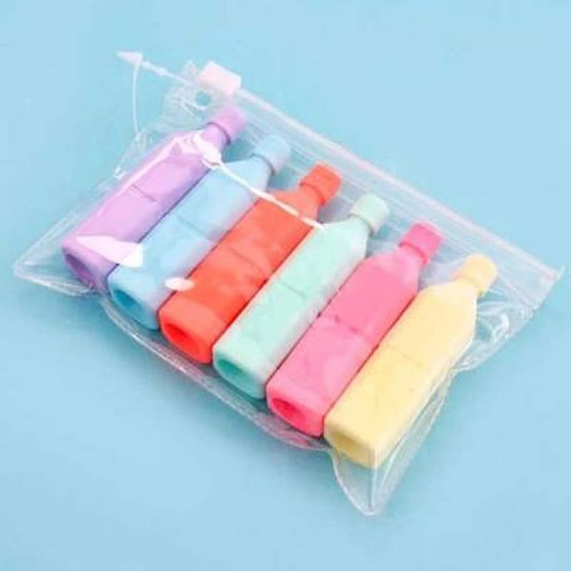 Image of YBN Quirky Bottle Shape Highlighters | Set Of 6 | Chisel Tip Fine Grip Marker Pen | Ideal Gifts For Stationery Hoarders & Kids | Party Return Gifts For Girls. (Multicolor)
