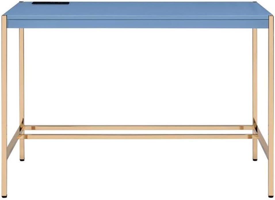 Acme Midriaks Wooden Top Writing Desk with USB Port in Navy Blue and Gold