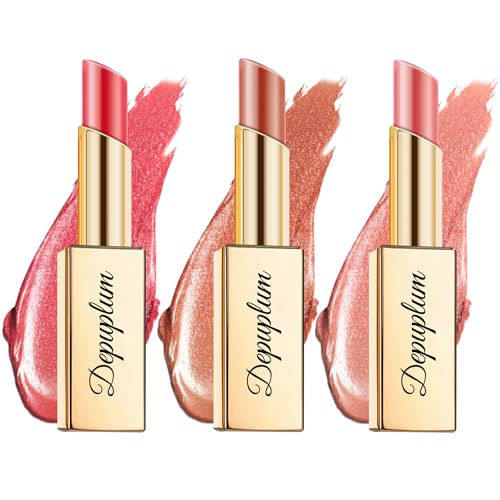 Depuplum Red Brown Nude Lipstick Set for Women Shimmer Tinted Lip Balm Hydrating Moisturizing Lip Gloss Cruelty Free Lip Makeup, DM108/111/118