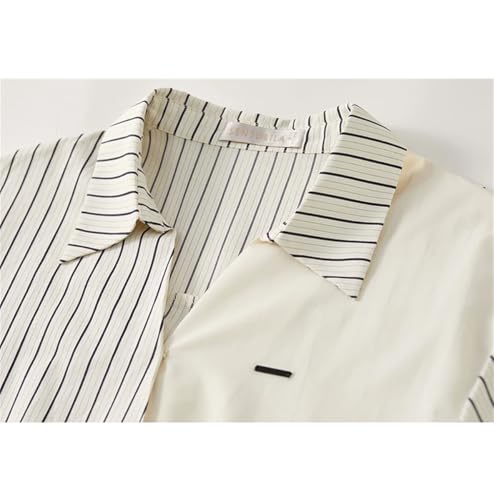 Chemise rayures patchwork coton avec col rabattable ample style décontracté - 7