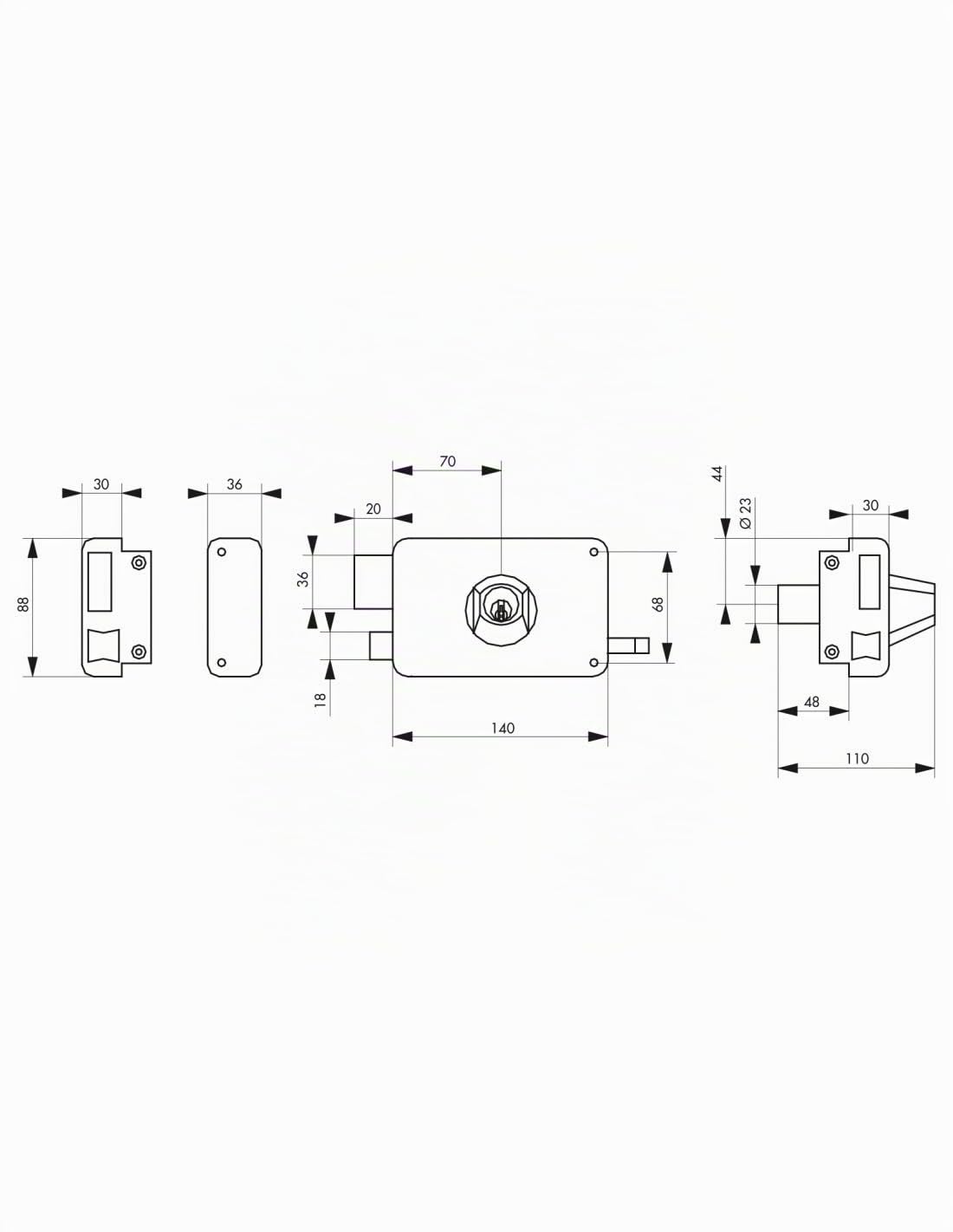 THIRARD - Serrure Horizontale en Applique Double Entrée à Tirage pour Porte d'Entrée - Gauche - Axe 70 mm - 140 x 88 mm - Noir - 3 Clés - Coffre et Gâche Acier Embouti - Mécanisme à 2 Tours