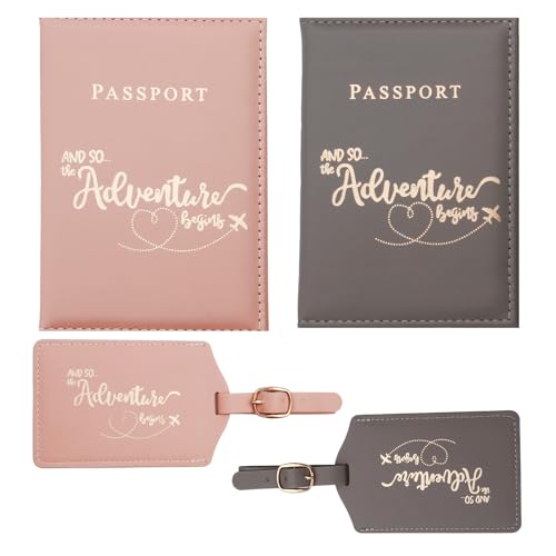 BRITIVIVE Funda para pasaporte, 2 unidades, 2 unidades, etiquetas para equipaje, pasaporte, funda para pasaporte, para tarjetas bancarias, tarjetas de crédito, pasaportes (rosa y gris)