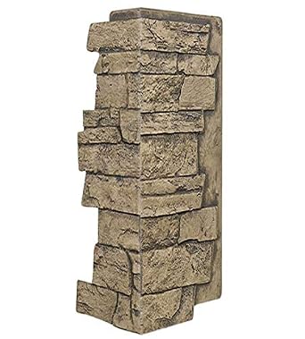 Faux Stone Wall Panel - Wide Stacked Stone Corner - Brighton Mocha Color 24" H X 11" W X 1 1/4" D