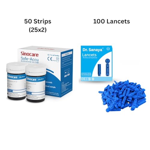 Image of 100 Round Lancets with SAFE ACCU Blood Glucose Test Strips (50 Strips) - Accurate & Hygienic Sugar Testing | Works with SAFE ACCU Glucometer Only | No Meter Included