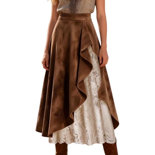 Jupe en daim avec doublure en dentelle style cowboy asymétrique