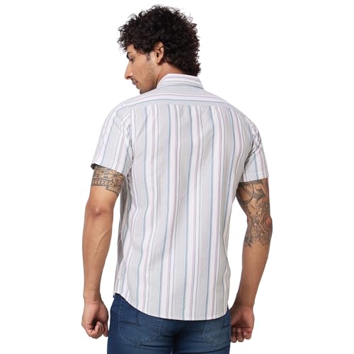 Image of Spykar Men's Regular Fit N /A Half Sleeve Striped Casual Shirts