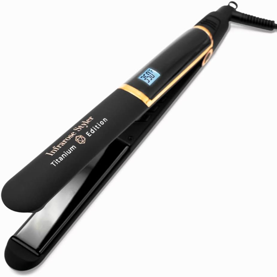 SRI Infrarose Titanium Styler โ Professional Flat Iron with Floating Plates to Reduce Pulling โ Hair Straightener for Curly, Damaged, Fine Hair, All Hair Types โ Durable Design.