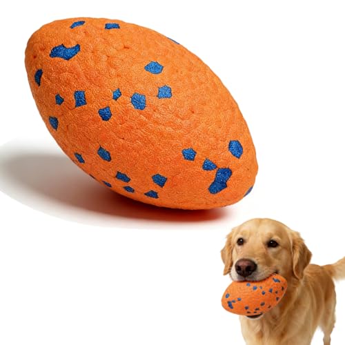 Zinueen Palla per cani indistruttibile: robusta giocattolo per cani per masticatori forti, palla da rugby galleggiante per giochi di sorteggio in acqua, per cani di taglia media e grande, arancione