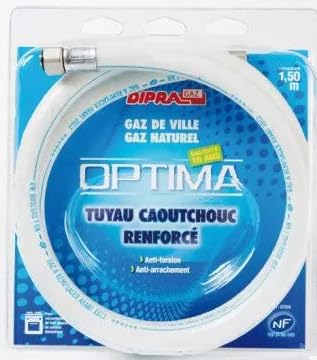 DIPRA - Flexible Gaz Naturel 10 Ans 2,00 m – Filetage Femelle/Femelle 15/21 – Caoutchouc avec Écrou Anti-Torsion – Certifié NF