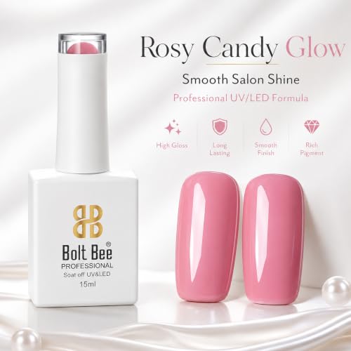 Image of BOLT BEE 15ML Gel Nail Polish - Clear Pink Glitter, Soak Off UV LED, Nail Art Starter for Manicure Salon DIY at Home, 0.5 OZ (1) (106)
