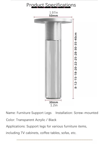 Patas acrílicas para muebles de 15.7 pulgadas en pack de 2 soportes transparentes 3