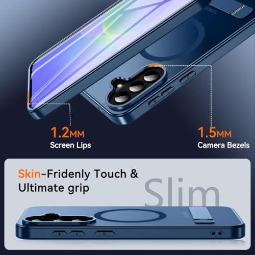 Image of Elzzi MagSafe Compatible Case for Samsung A37 Translucent Matte Bottom Kickstand Shockproof Slim Anti-Fingerprint Magnetic Hybrid Protective Cover (Navy)