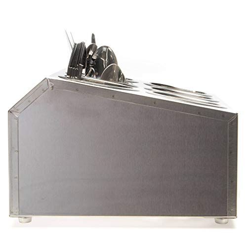 Stainless Steel 6-Compartment Utensil Holder (6 Inserts Included) - Flatware Cylinder Storage Caddy & Cups For Kitchen, Bars, Coffee Shops, Restaurants, & Hotels - Drying Rack For Silverware #TOP2